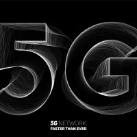 Vector abstract 5G new wireless internet connection background. Global network high speed network. Ultra thin lines fluid noise trail geometry. Dynamic distorted text